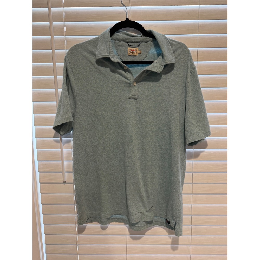 FAHERTY BRAND Mens Heathered Aqua Short Sleeve‎ Collared Polo Shirt Size L